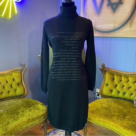 Vintage Dresses & Skirts - Vintage 90s/Y2K Krizia Made In Italy 100% Wool Turtleneck Fashion Quote Dress